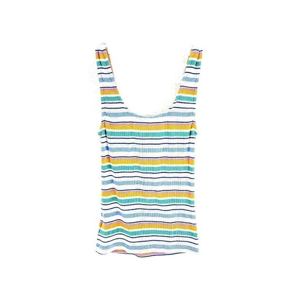 Aeropostale XS White Orange Green Blue Striped Tank Top 1/4 Zip Cotton Polyester - Picture 3 of 5